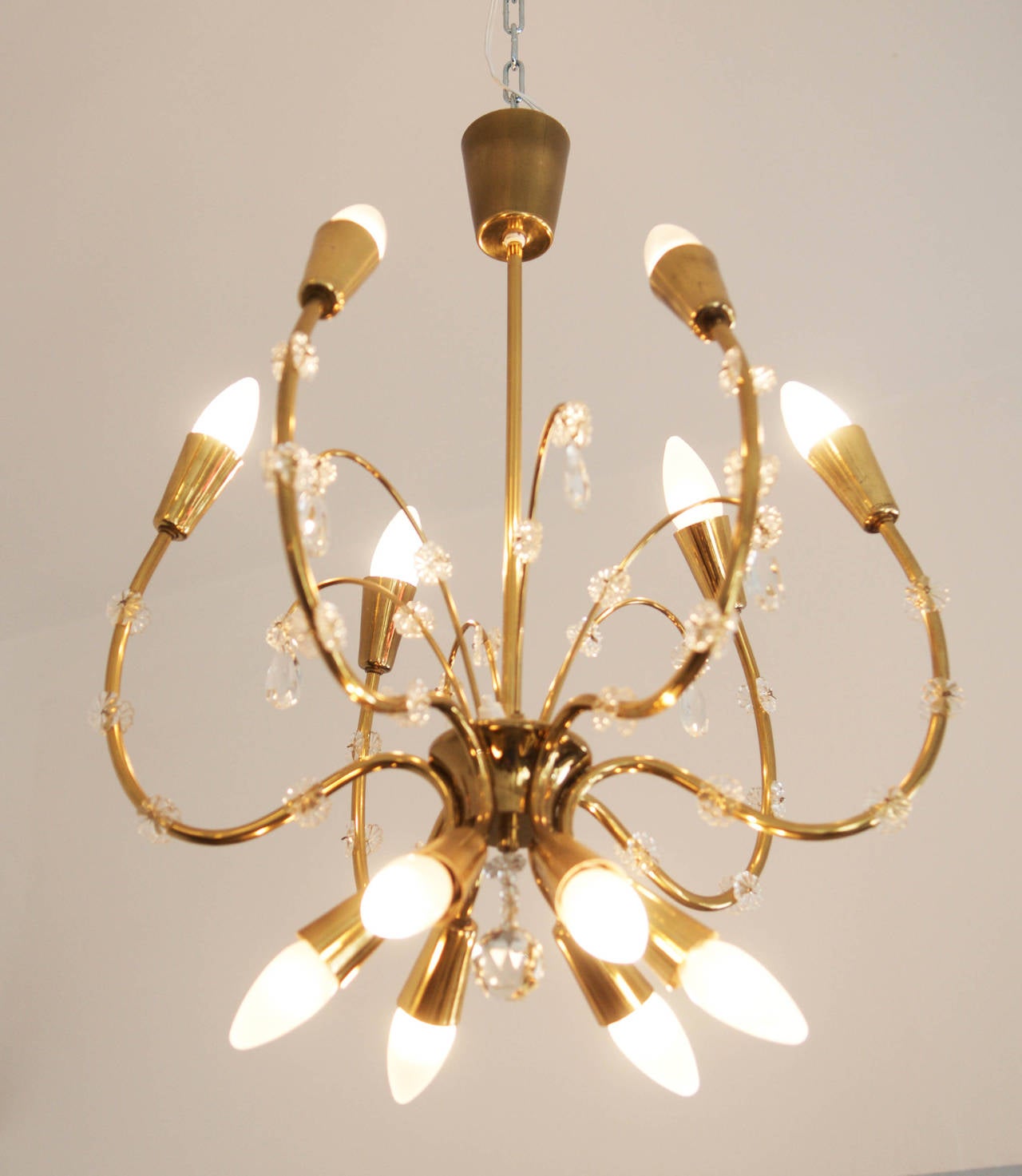 Lampadario in ottone di Rupert Nikoll degli anni '50
