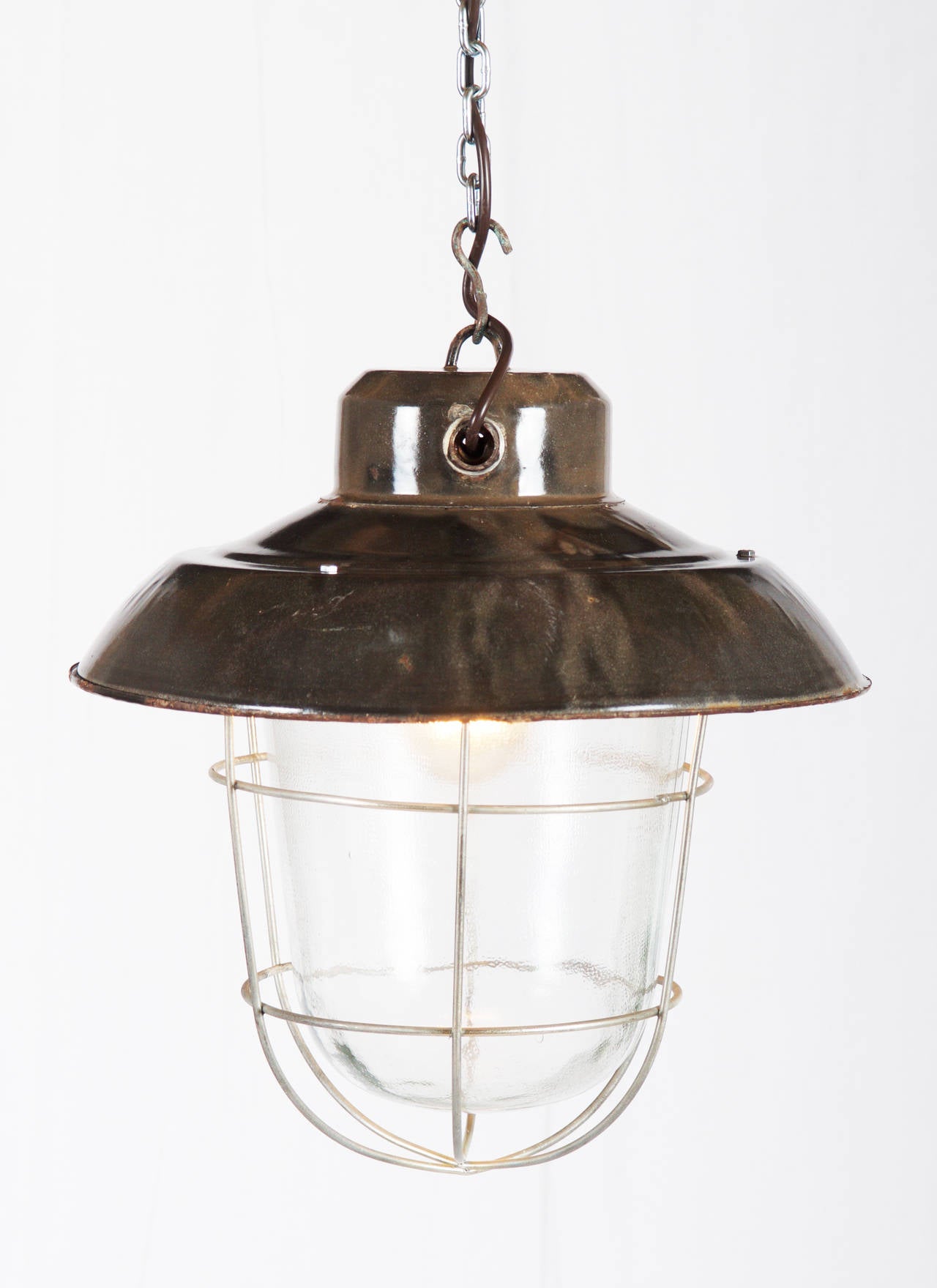 Czech Vintage Factory Hanging Lamp For Sale