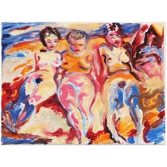Wolfgang Glechner Oil on Canvas "Three Women on the Beach"