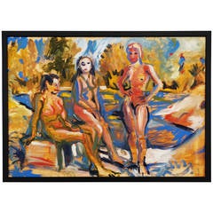 Used Wolfgang Glechner Oil on Canvas "Three Women At The Lake"