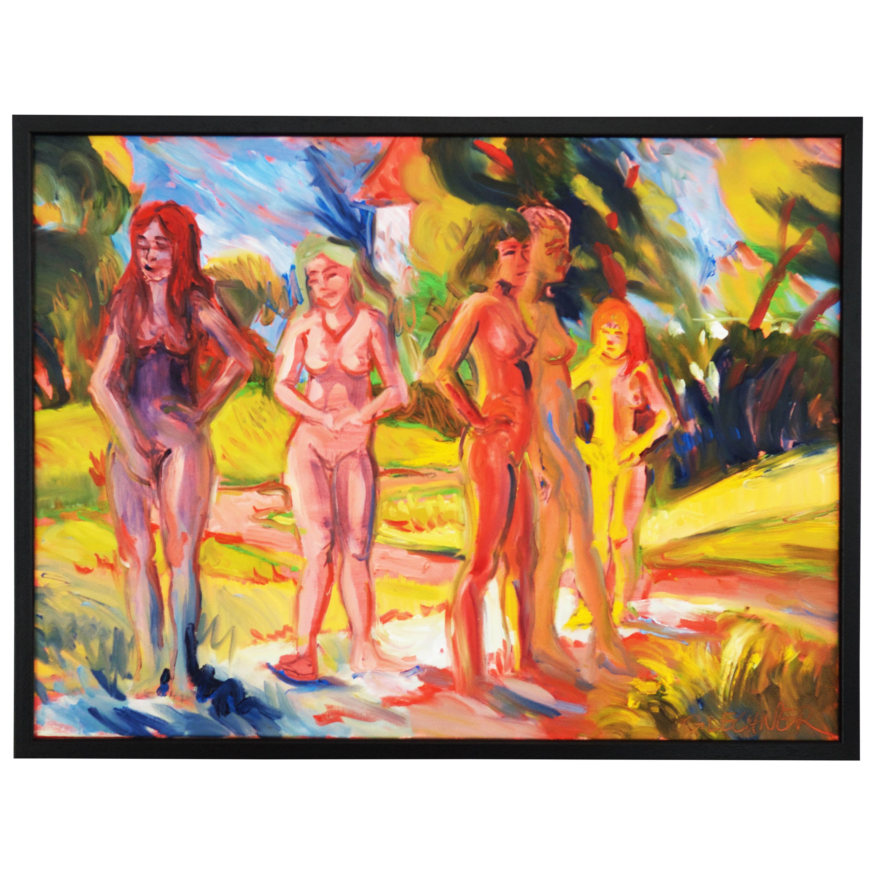 Wolfgang Glechner Oil on Canvas "Women In The Castle Park" For Sale