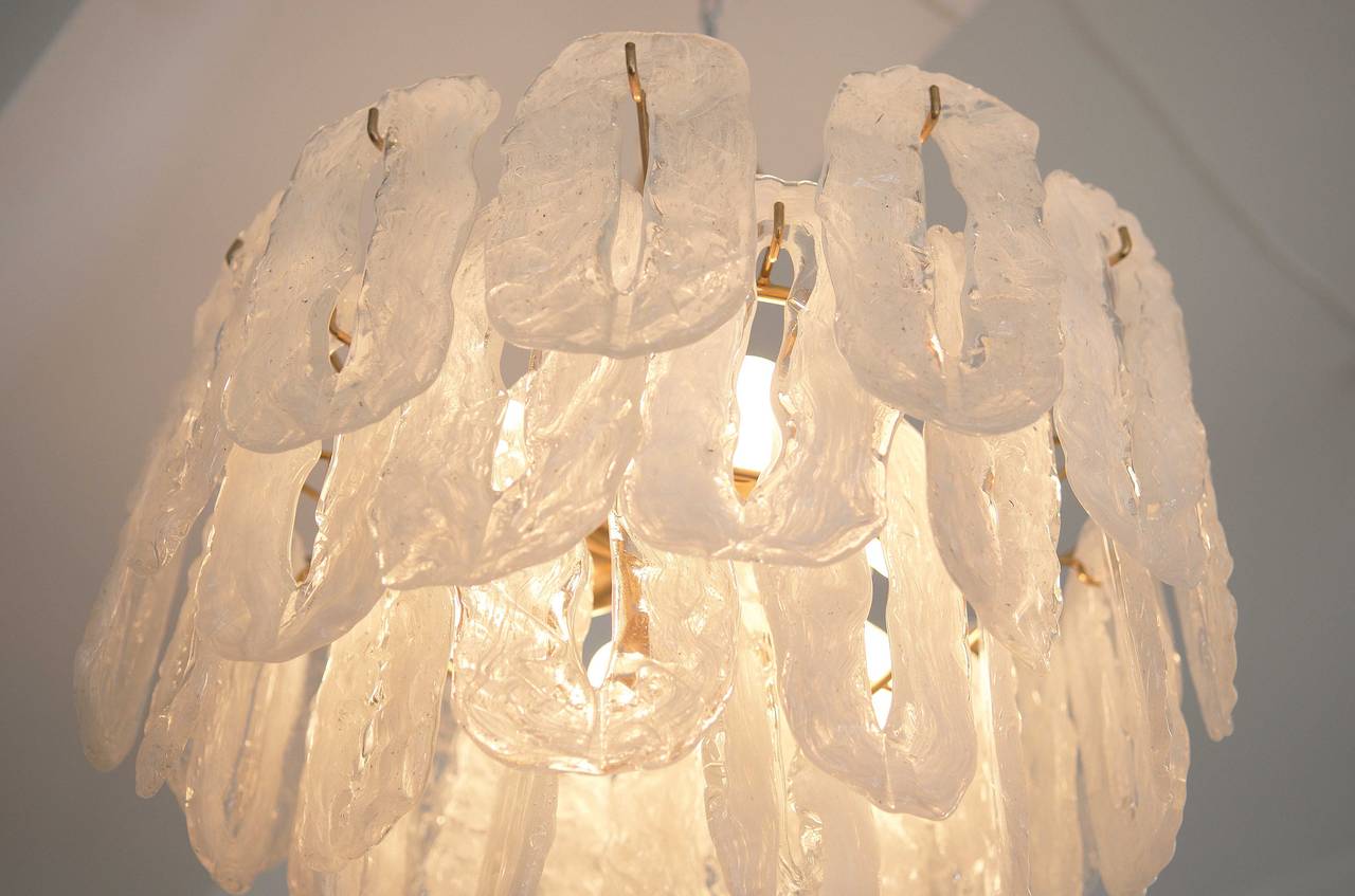 Mid-20th Century Ice Glass Chandelier Attributed to Kalmar