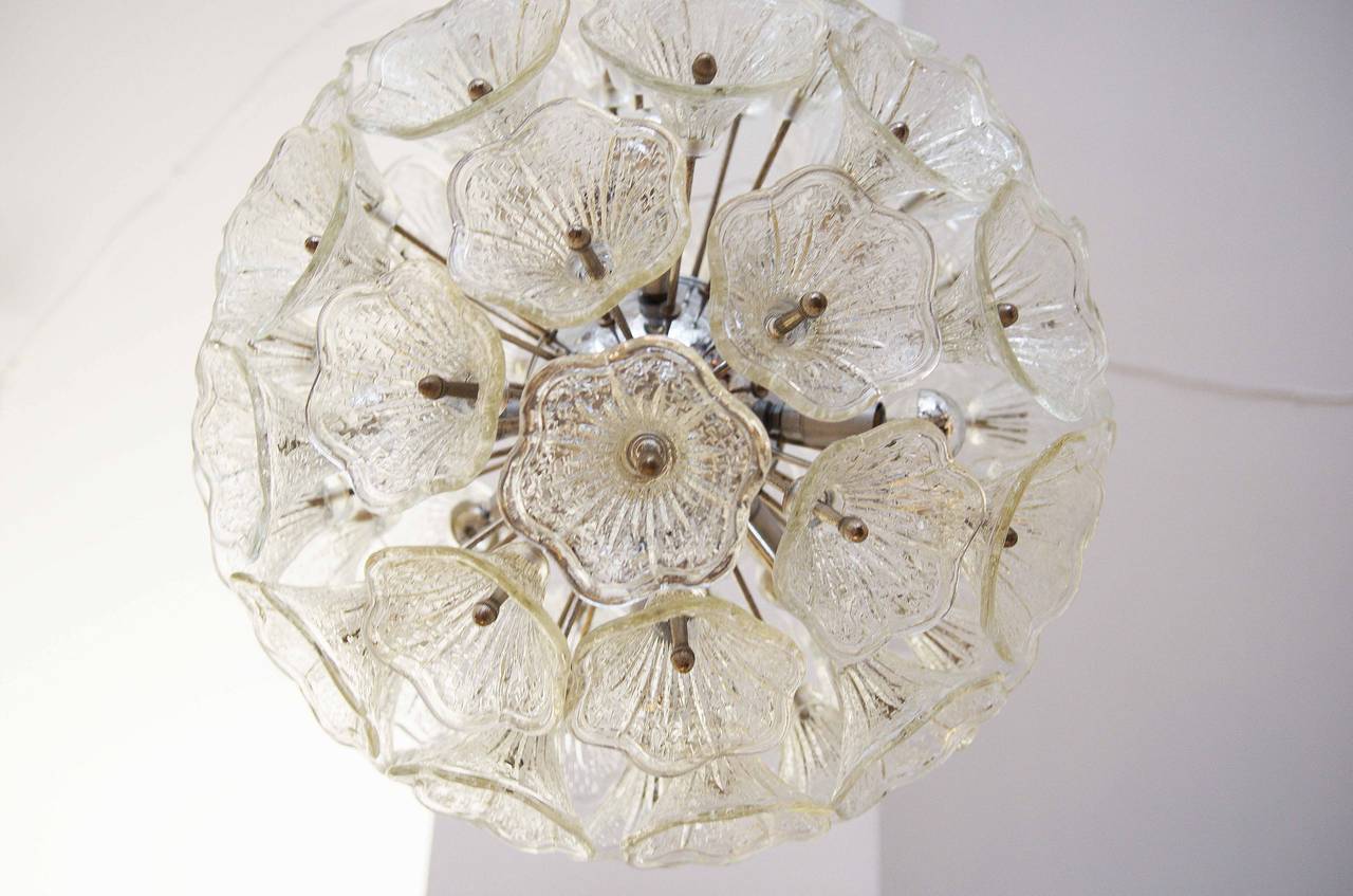 Clear glass flower ball Chadelier with chrome frame in style of Venini, Italy form about 1970's

20