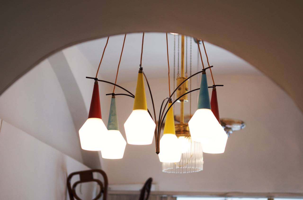 Milk Glass Chandelier by Rupert Nikoll from Ealy 1950s For Sale