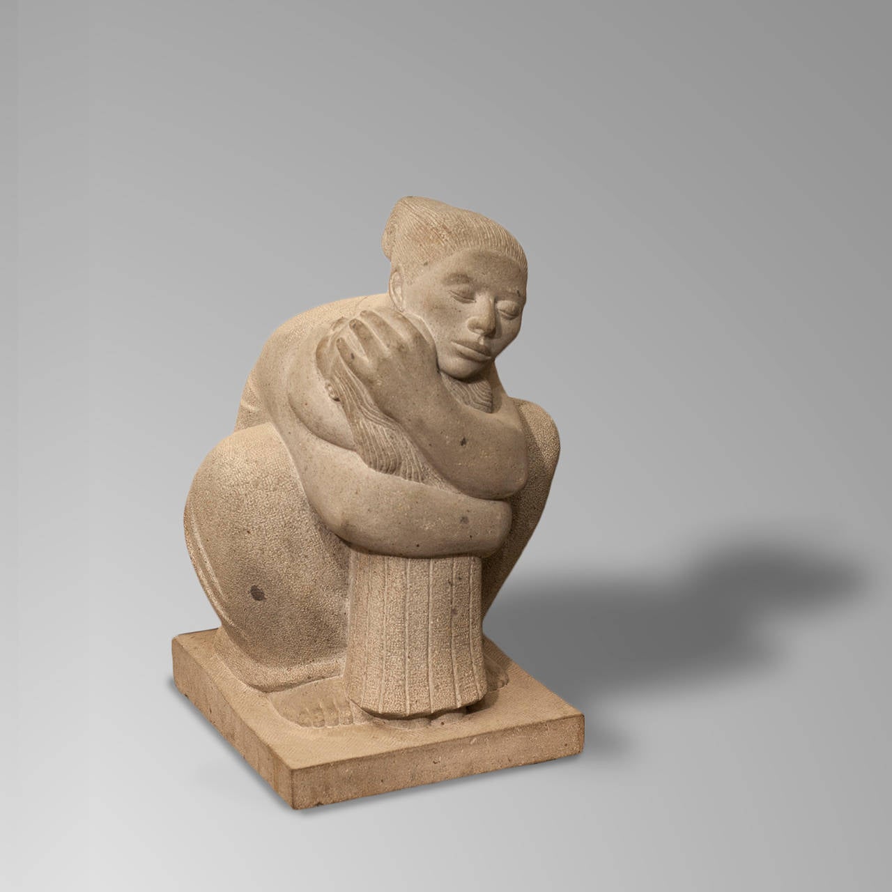 Alberto de la Vega.
(Mexican, 20th century).
Madre y Hija.
Carved stone, signed and dated Alberto de la Vega, 1957.
Dimensions: 25 × 17 × 14 inches.
Beautiful sculpture of mother and daughter.