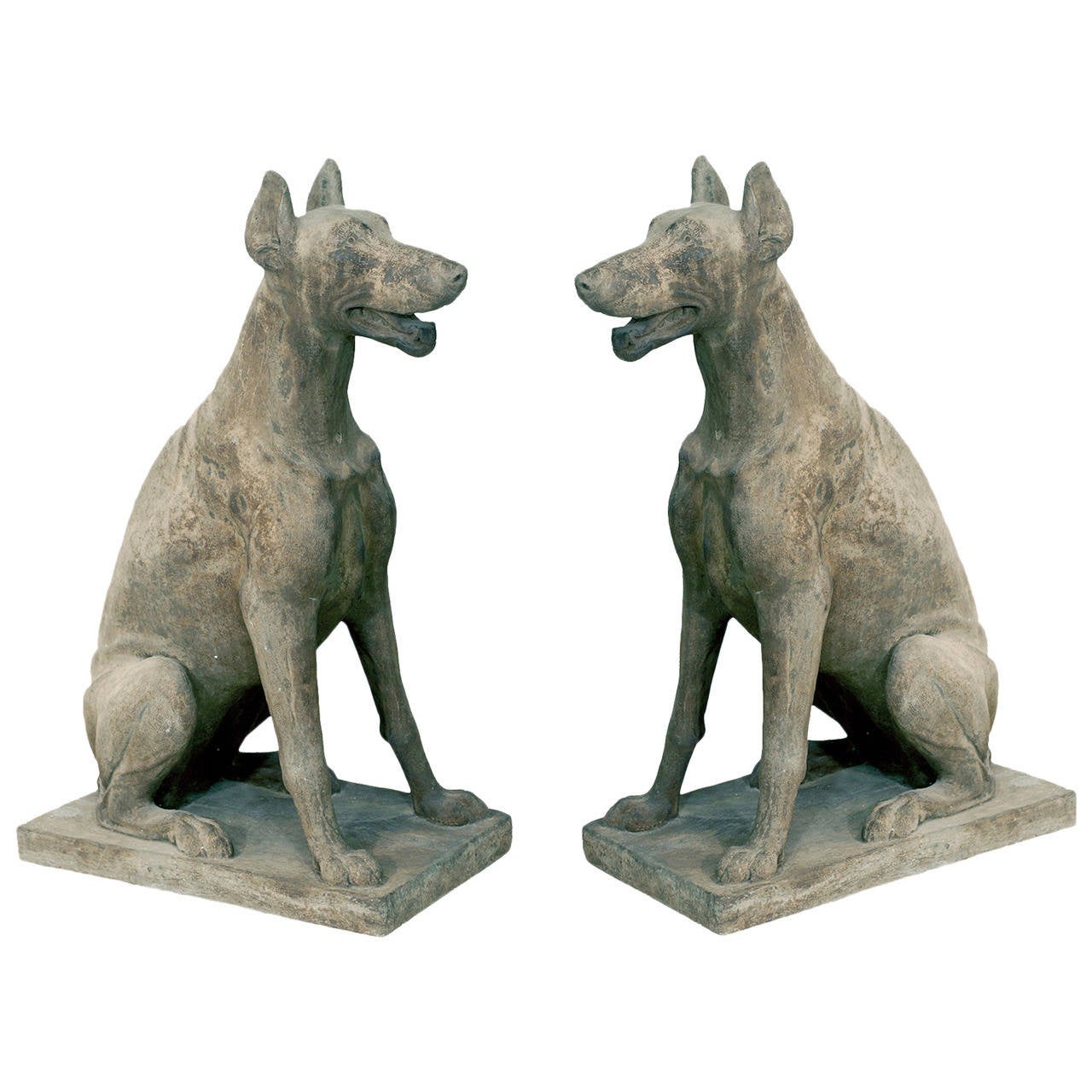 Antique Pair of Cast Stone Garden Statuary Dogs at 1stDibs