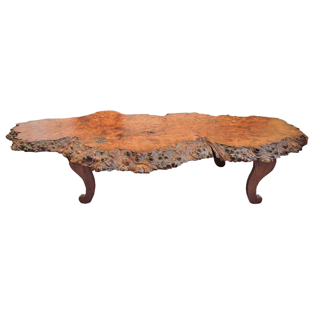 Antique Solid Burl Redwood Coffee Table