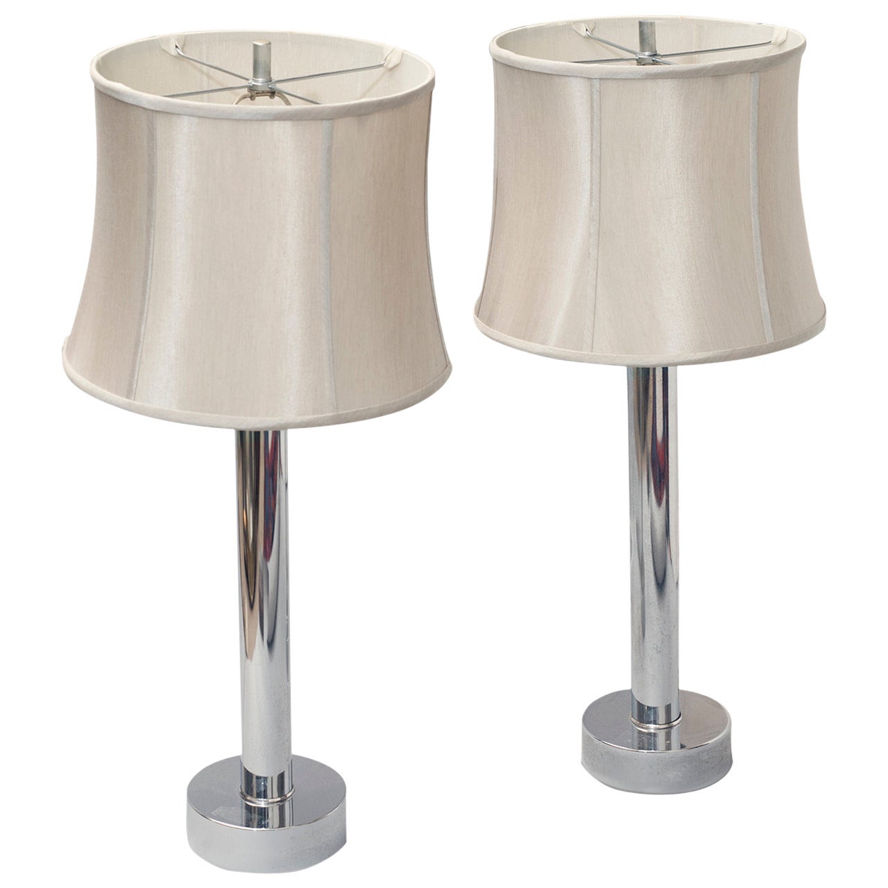 Pair of Mid-Century Modern Chrome Table Lamps For Sale