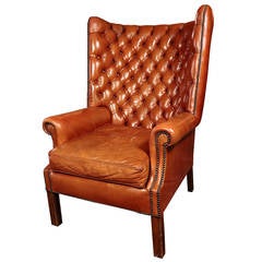 Vintage Tufted Leather Wing Chair