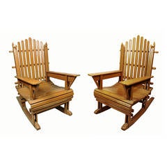 Pair of Vintage Painted Wood Adirondack Rocking Chairs