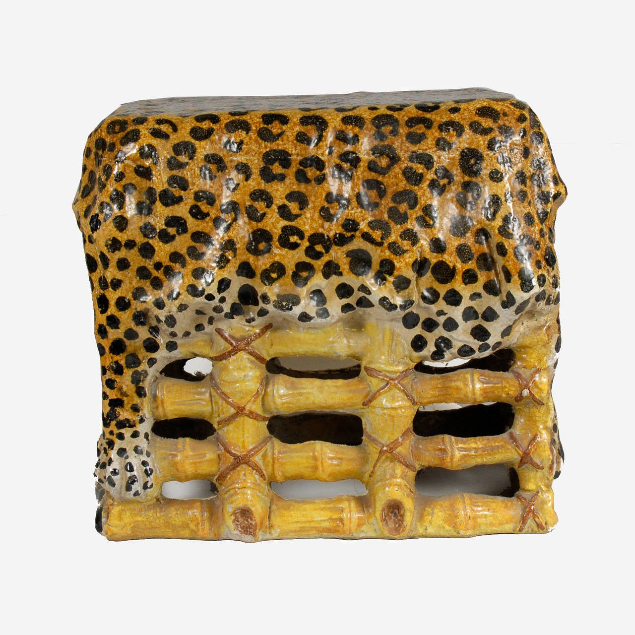 Antique Glazed Ceramic Leopard Print Footstool at 1stDibs