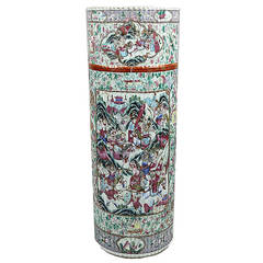 Antique 19th Century Chinese Export Porcelain Rose Mandarin Umbrella or Cane Stand
