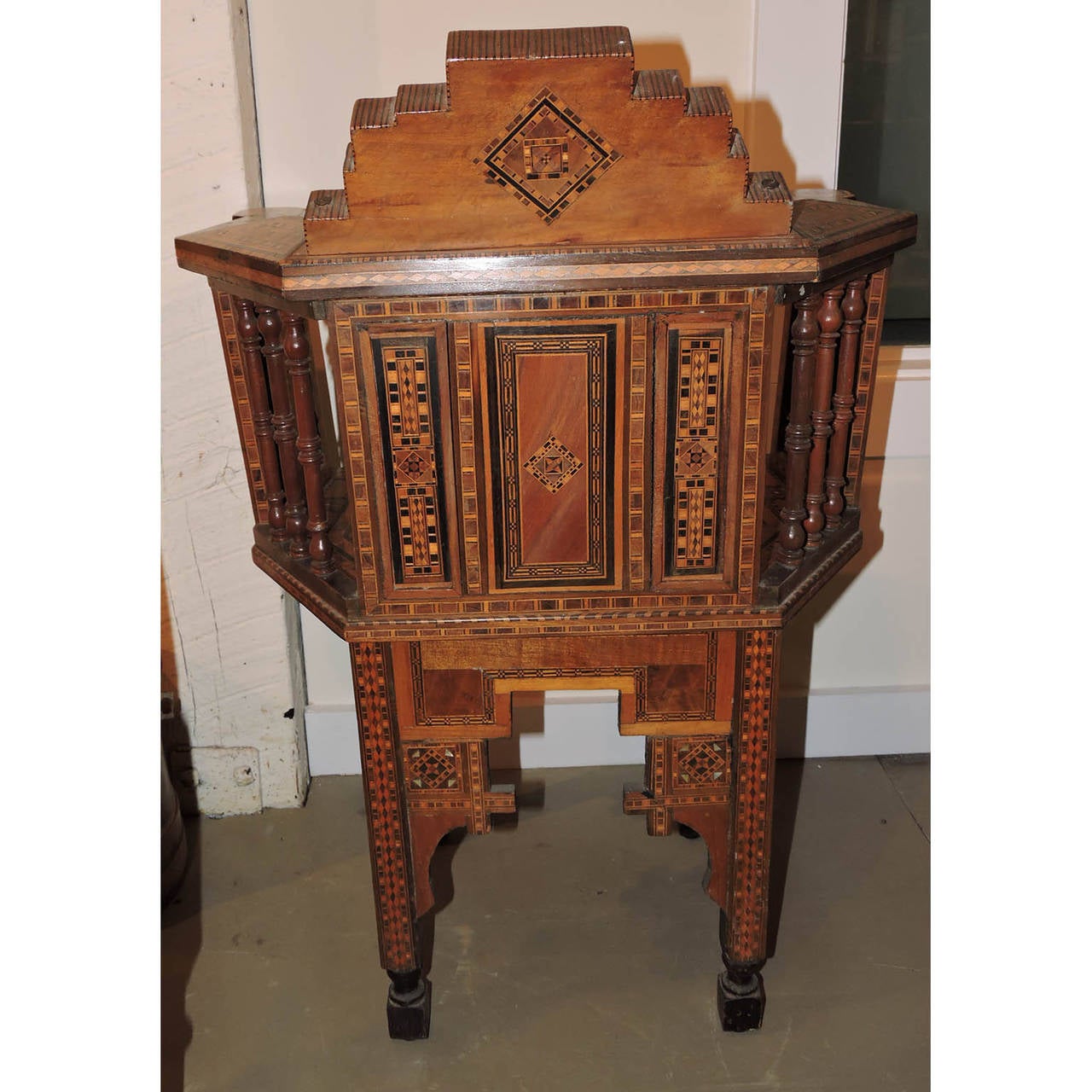 Asian Pair of Antique Middle Eastern Inlaid Ebony and Rosewood Armchairs For Sale