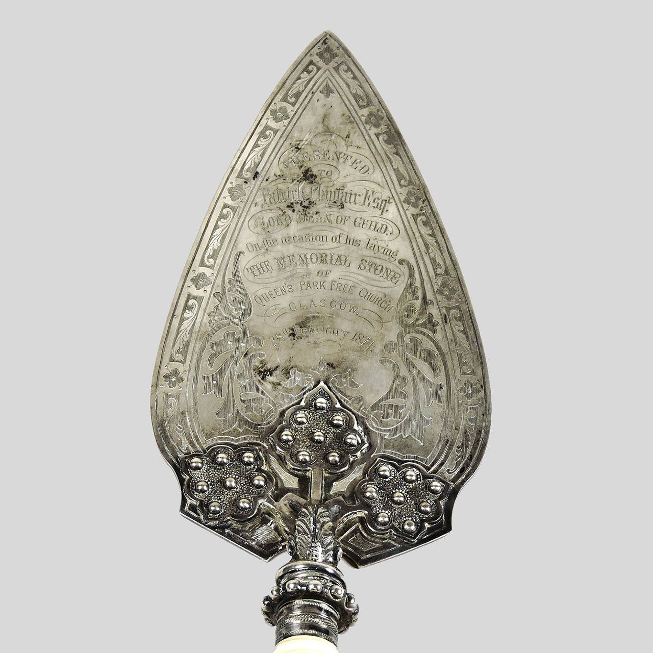 English Silver 19th Century Bone Handled Presentation Trowel In Good Condition For Sale In Concord, MA