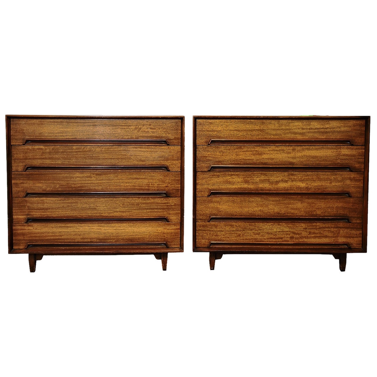 Pair of Milo Baughman Mahogany Five-Drawer Dressers For Sale