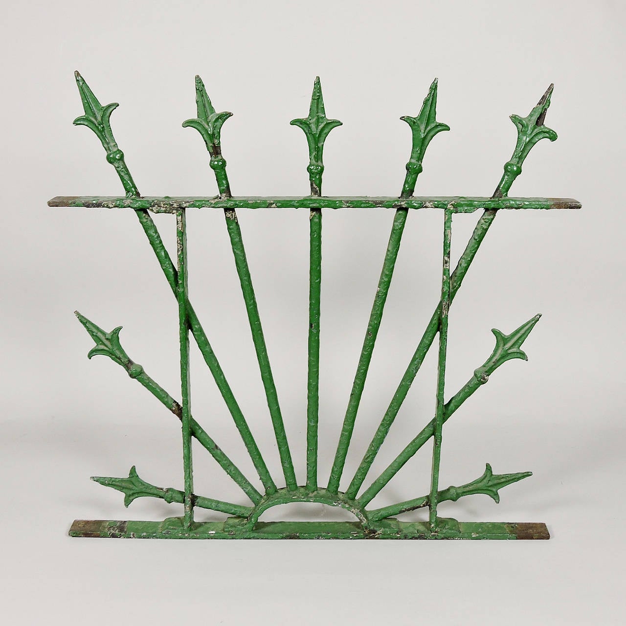 Pair of Green Painted Wrought Iron Fleur-de-lis Window Grates