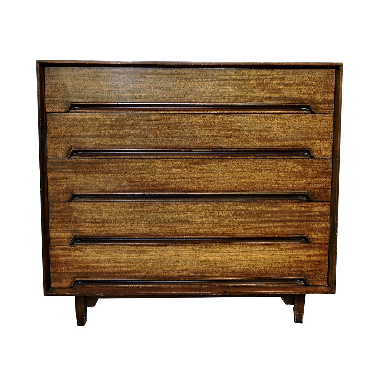 A pair of Mid-Century Modern mahogany and rosewood dressers designed by Milo Baughman for Drexel Perspective.
Dimensions: 38.5 x 42 x 19 inches.