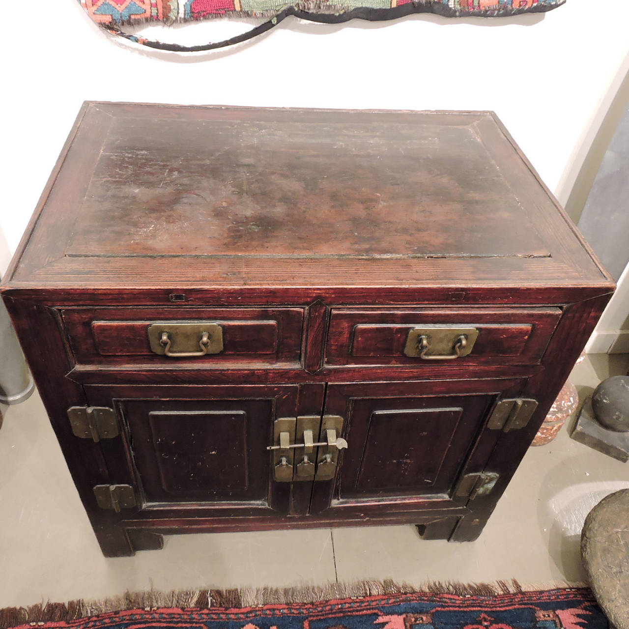 Chinese Chippendale Chinese Elmwood Two-Drawer Chest, Early 19th Century For Sale