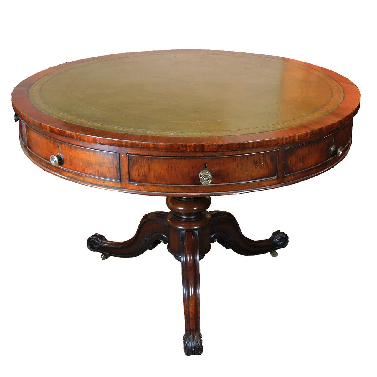 19th Century Mahogany Leather Inset Drum Table