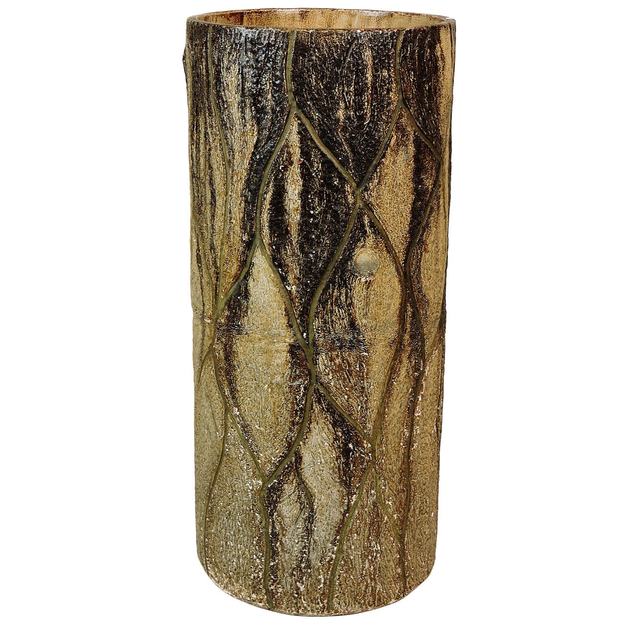 Faux Bois Painted Terracotta Umbrella Stand For Sale