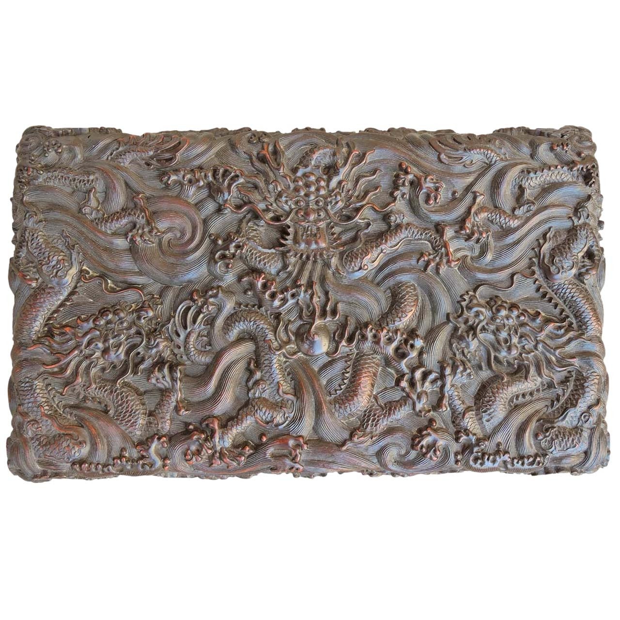 Exceptional Antique Carved Chinese Rosewood Dragon Box