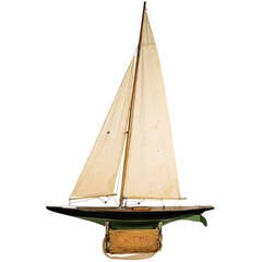 Superb Vintage Functional Pond Model of a Sailboat on Stand