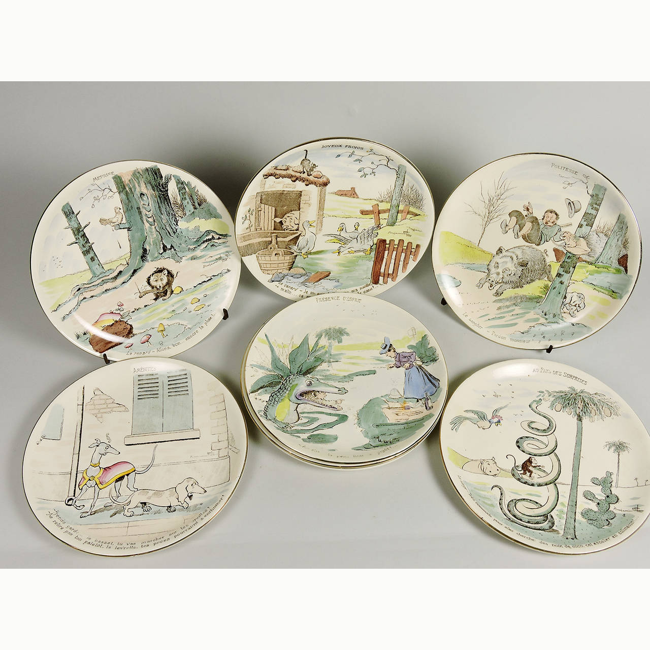 Set of 12 French 'Benjamin Rabier' Ceramic Lunch Plates at 1stDibs