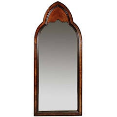 Gothic Revival Burl Wood Arched Wall Mirror