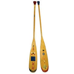 Two Vintage Hand-Painted Canoe Paddles