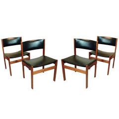 Set of Four Danish Mid-Century Modern Teak and Leather Dining Chairs 9