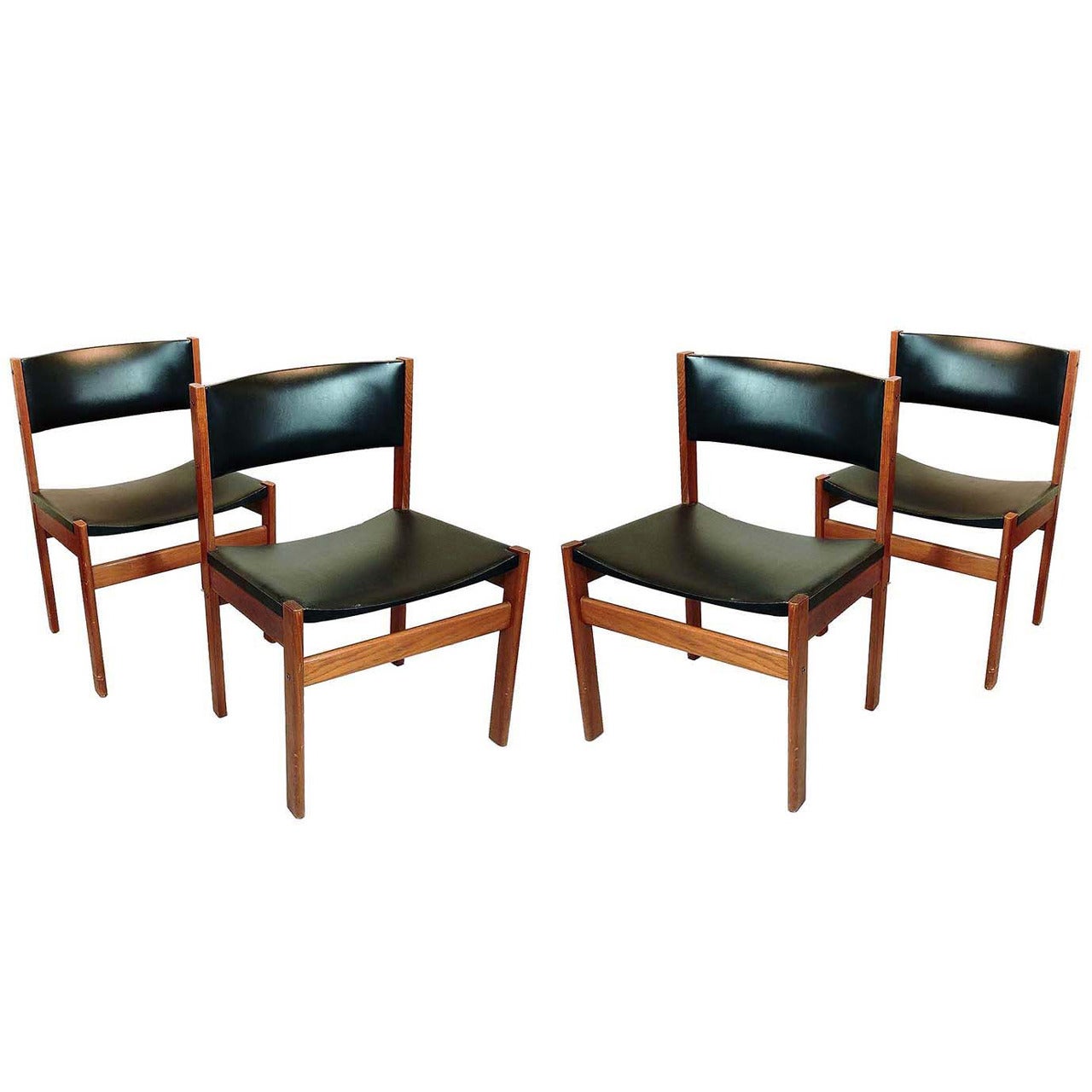 Set of Four Danish Mid-Century Modern Teak and Leather Dining Chairs For Sale