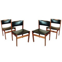 Set of Four Danish Mid-Century Modern Teak and Leather Dining Chairs