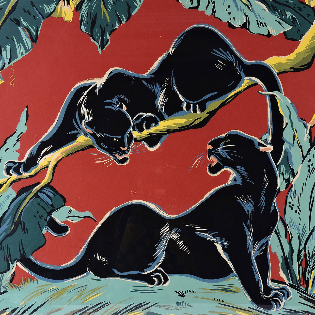 Mid-Century Modern 20th Century Screen-Print of Two Panthers by Locke For Sale