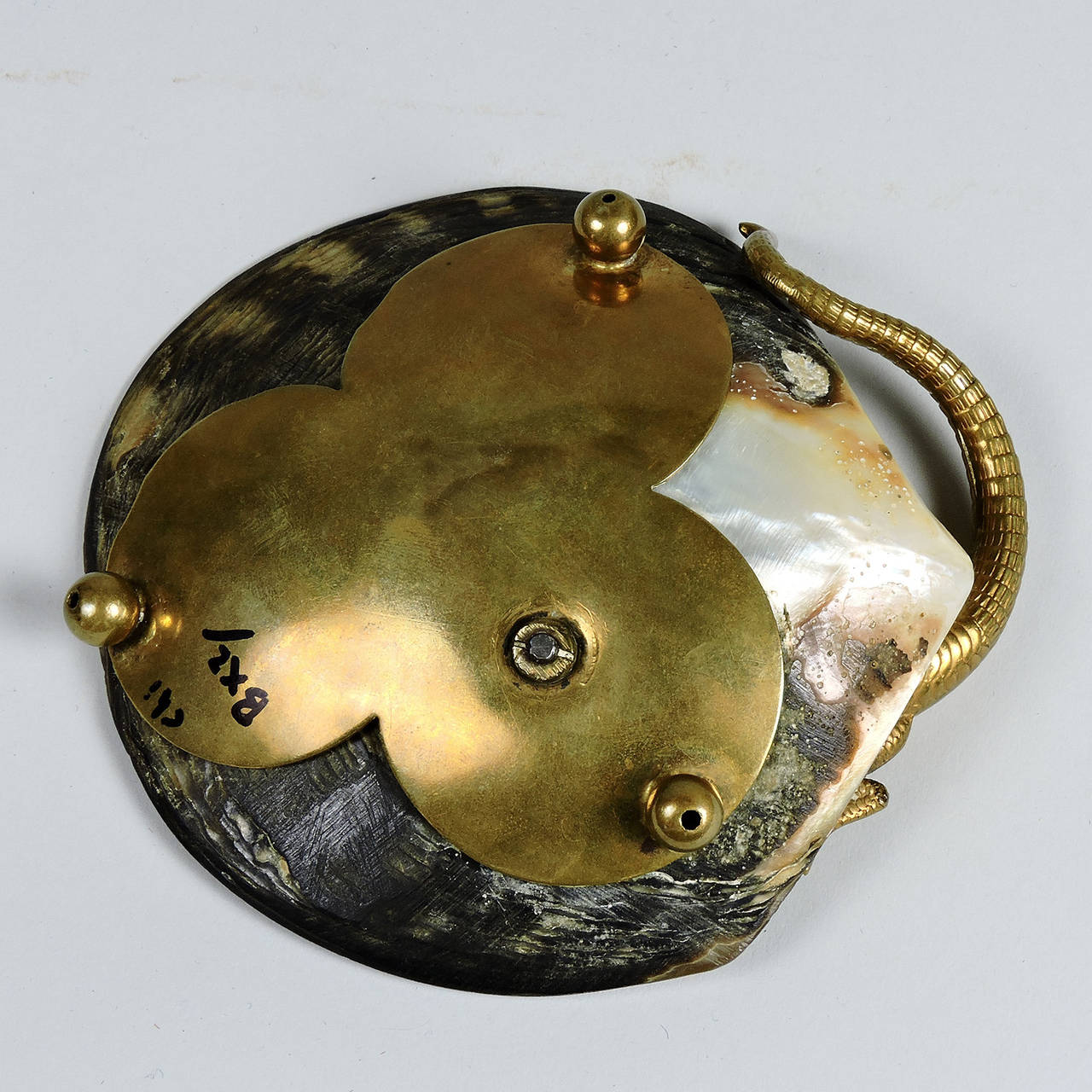 Antique Brass or Bronze Salamander and Shell Footed Dish In Good Condition In Concord, MA