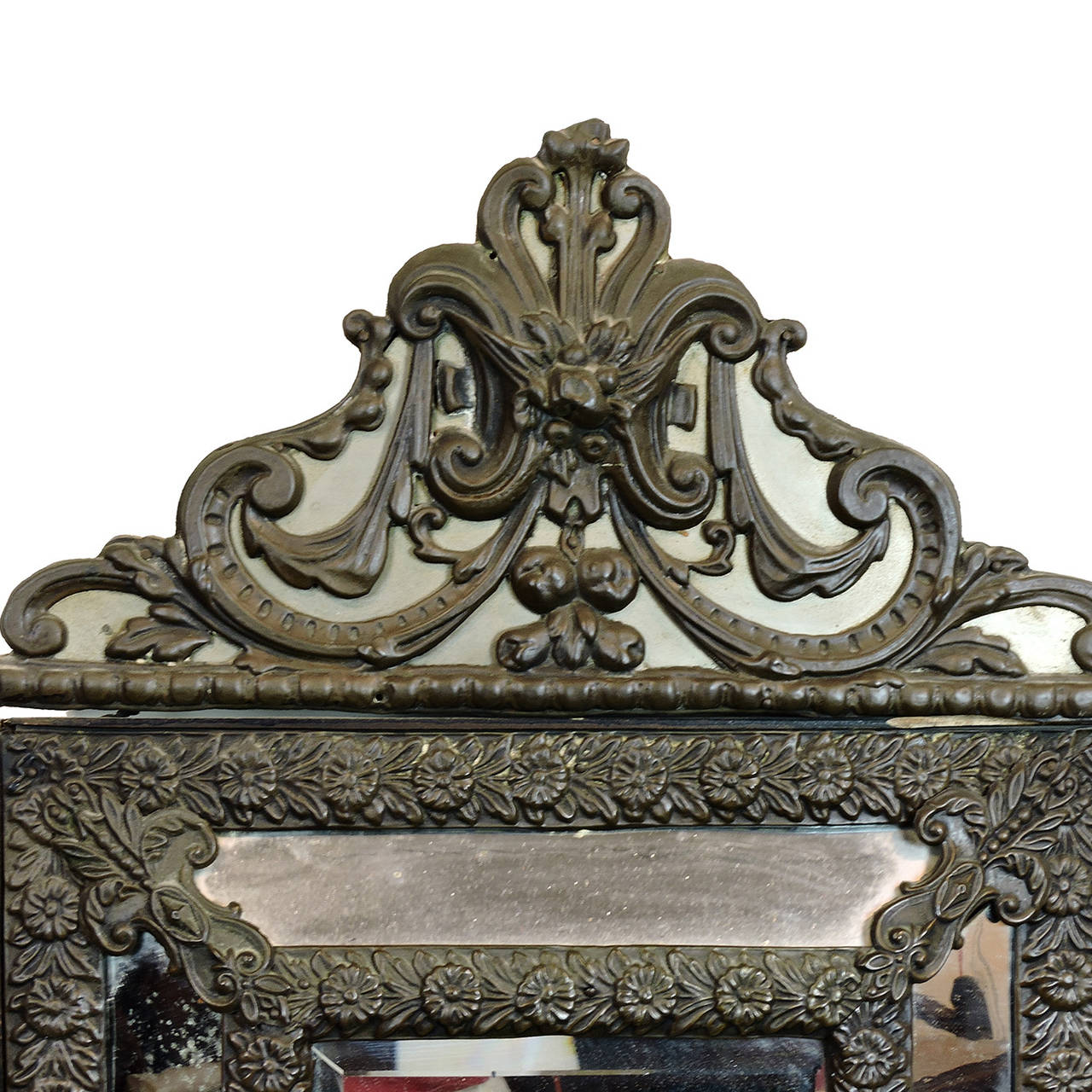 Baroque Revival 19th Century, French Embossed Brass and Beveled Glass 