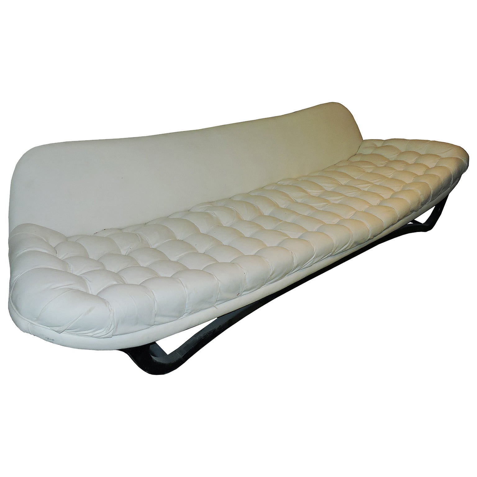 Mid-Century Modern White Tufted Sofa For Sale