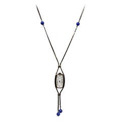 Vintage Gucci Sterling Silver and Lapis Lazuli Pendant Watch Necklace