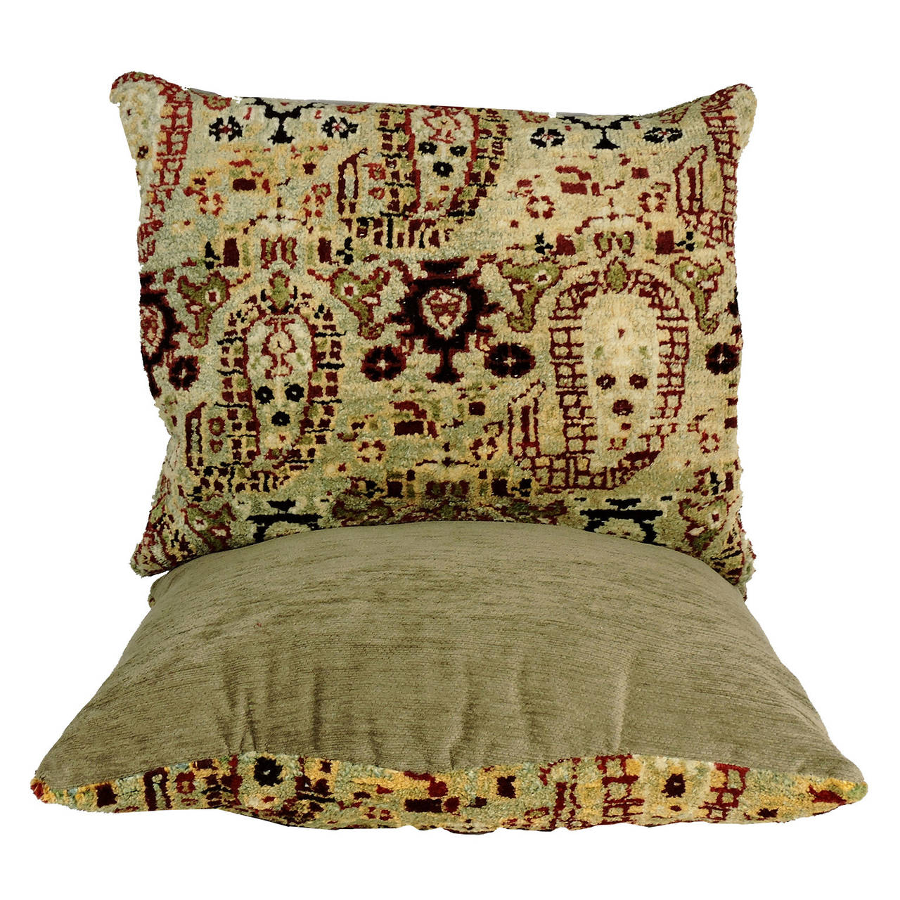 Asian Large Pair of Agra Carpet Fragment Pillows For Sale