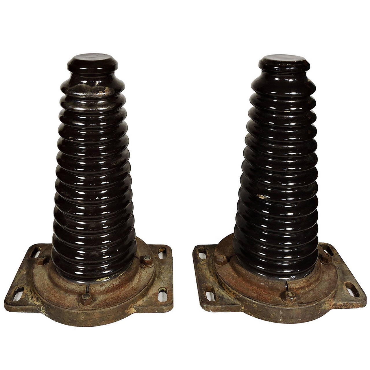 Pair of Glazed Ceramic High Voltage Insulators at 1stdibs