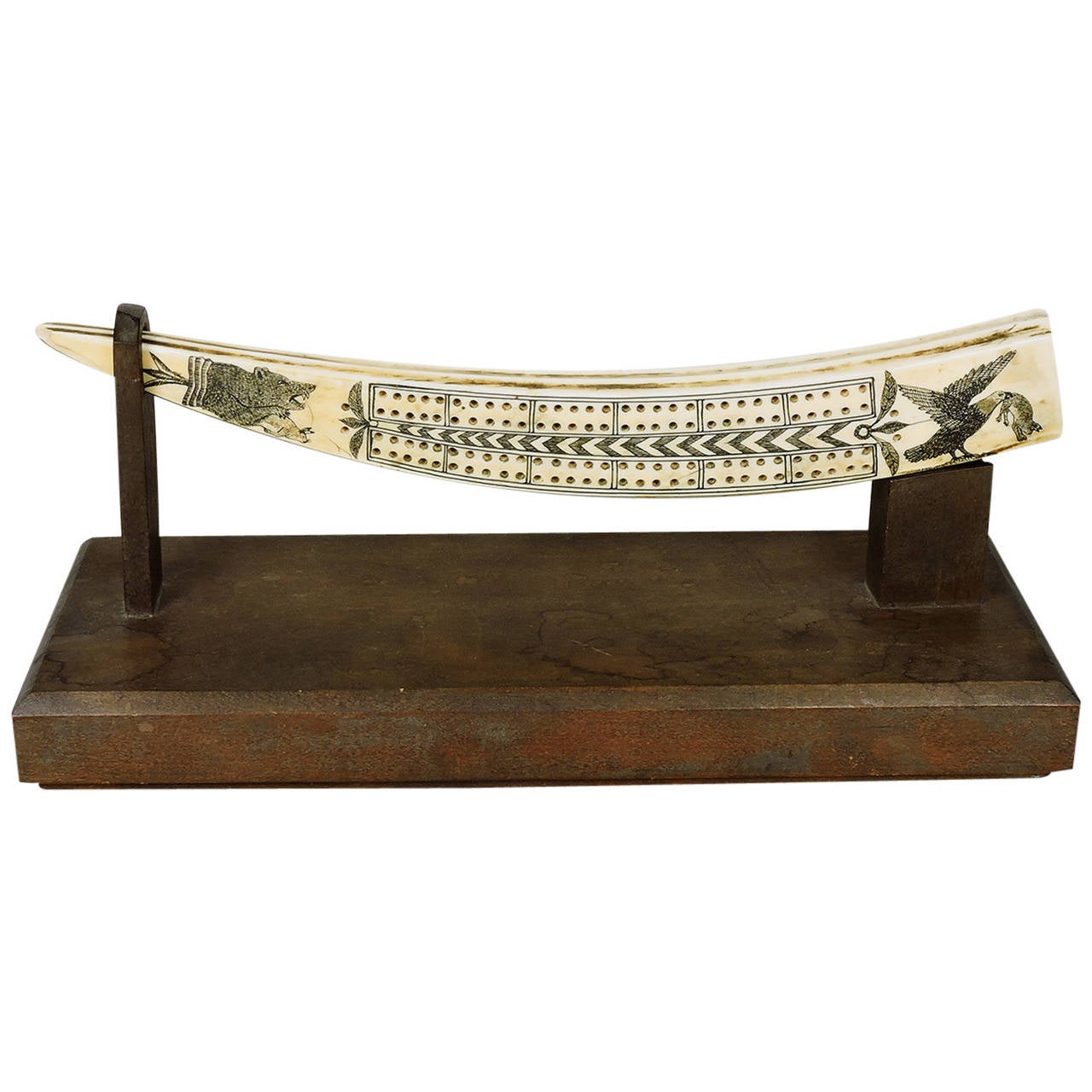 Rare Antique Inuit Walrus Tusk Scrimshaw Cribbage Board at 1stDibs