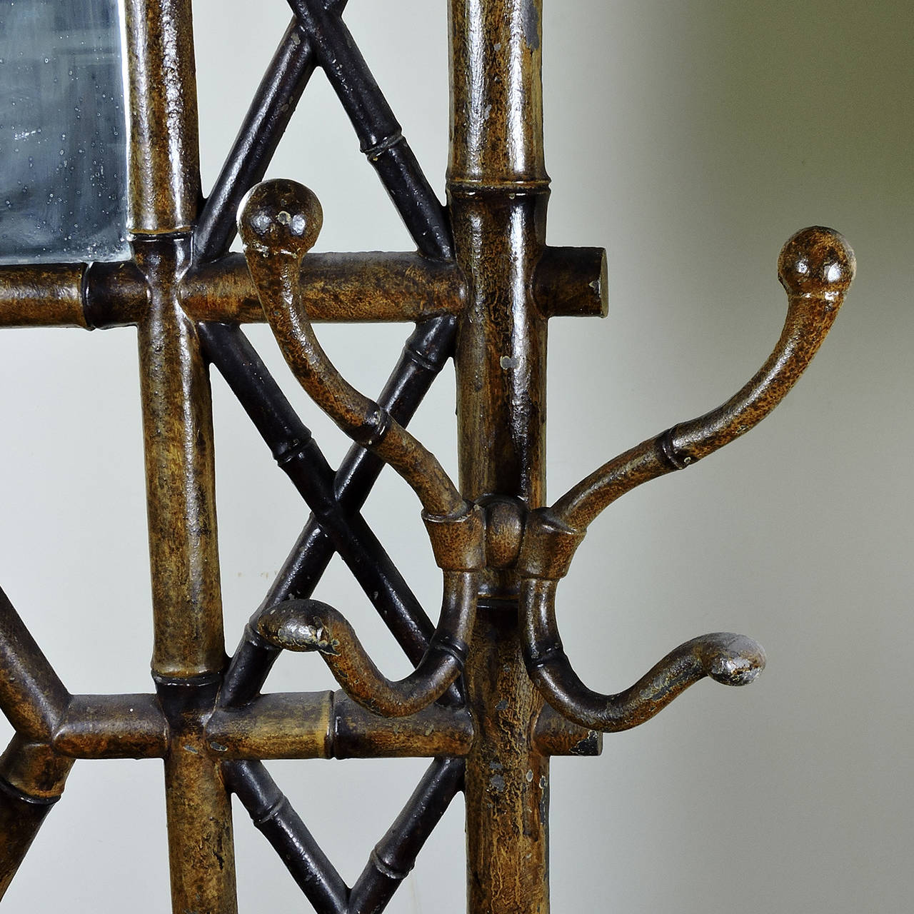Coat Rack or Hall Tree, 19th Century Regency Patinated Cast Iron Faux Bamboo  In Good Condition In Concord, MA