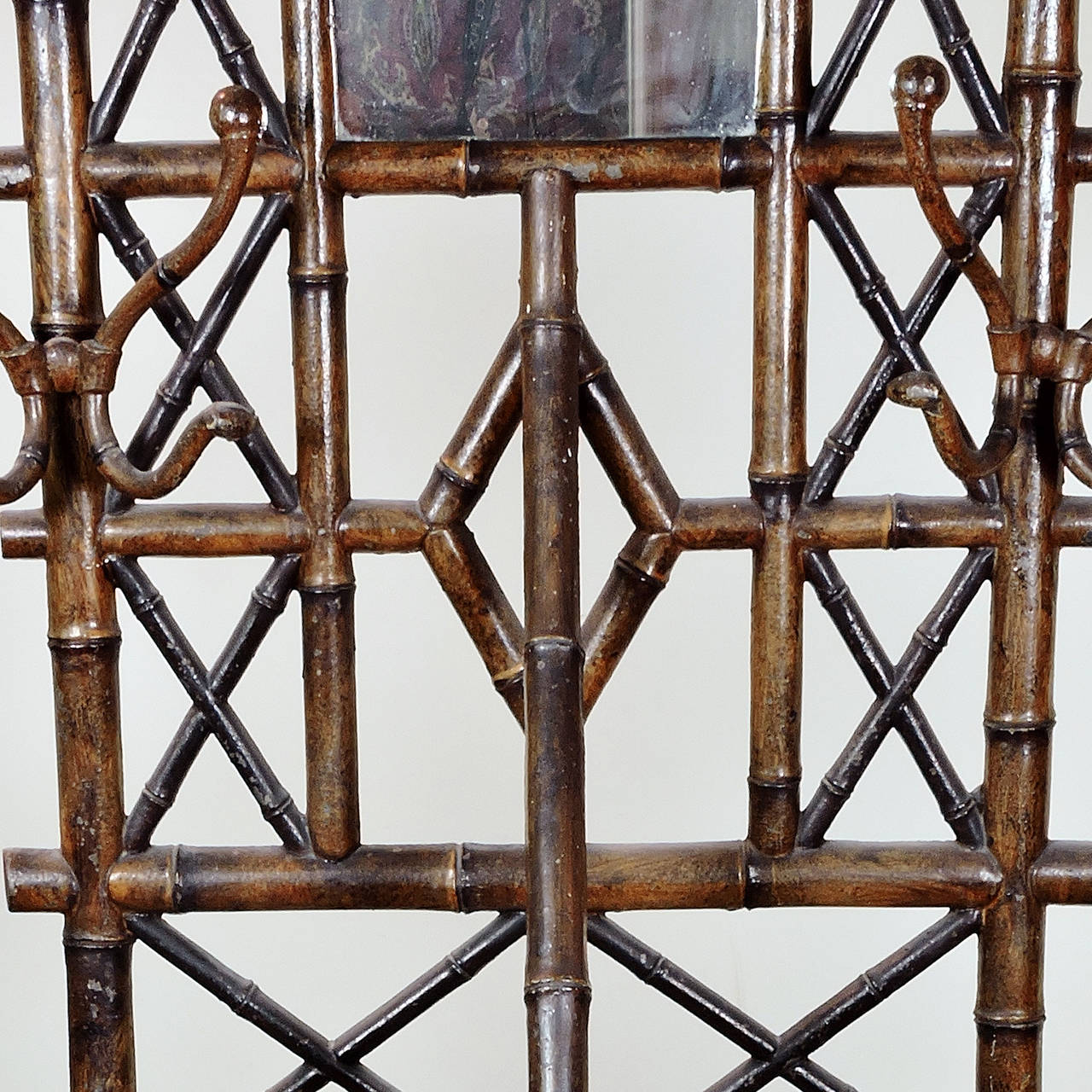 Regency Revival Coat Rack or Hall Tree, 19th Century Regency Patinated Cast Iron Faux Bamboo 