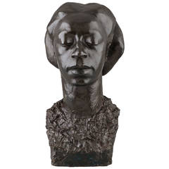 Buste d'une femme africaine, sculpture belge en bronze de Tercafs