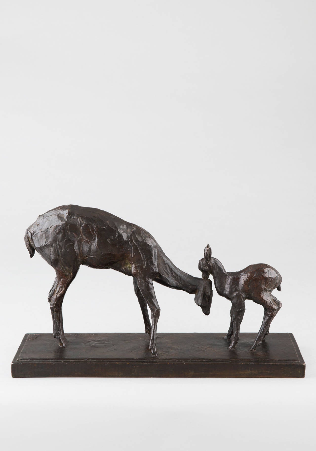 Collin "Doe and Fawn" French Bronze Animal Sculpture, circa 1925