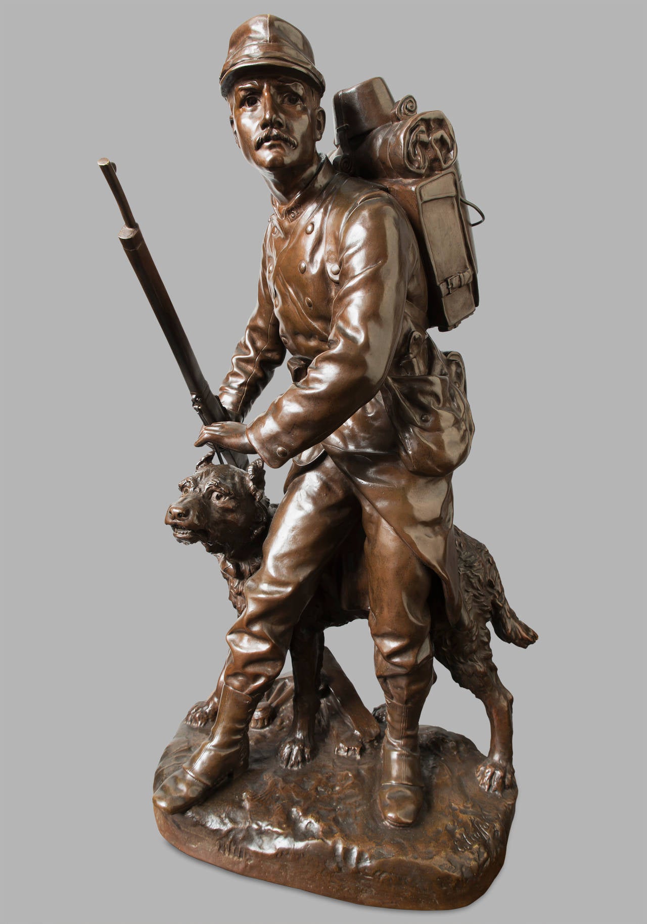 Truffot "Soldier with His Dog, " Military Bronze Sculpture, Late 19th Century