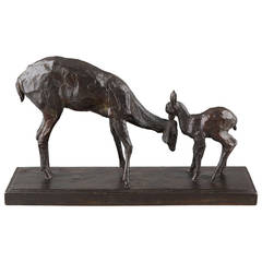 Sculpture animalière en bronze français de Collin "Doe and Fawn", vers 1925