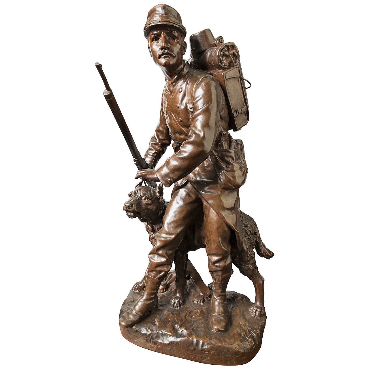 Truffot "Soldier with His Dog, " Military Bronze Sculpture, Late 19th Century For Sale