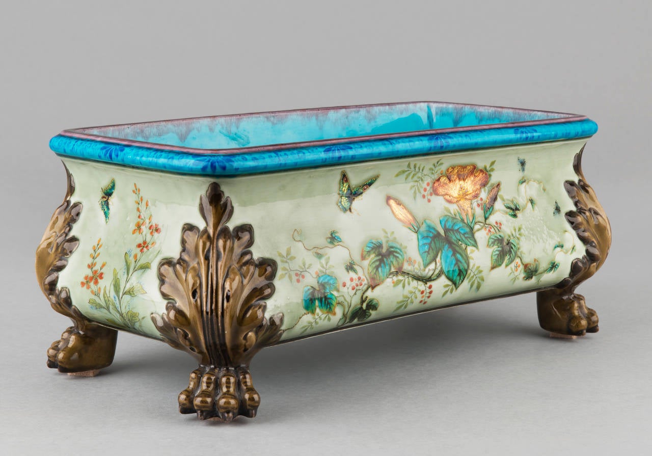 Deck French Enamelled Faience Jardiniere In Good Condition For Sale In Paris, FR
