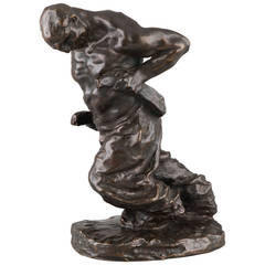 Antique Hoetger German Figural Bronze Sculpture, "The Barge Hauler"
