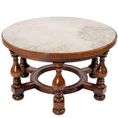 Antique Stunning Walnut Marble Center or Coffee Table